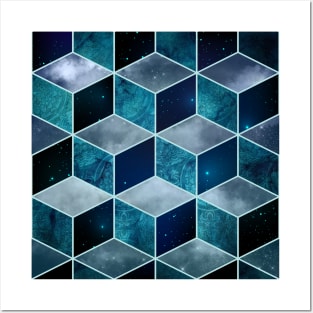 Fun Galactic Stars and Sky Cube Geometric Pattern Posters and Art